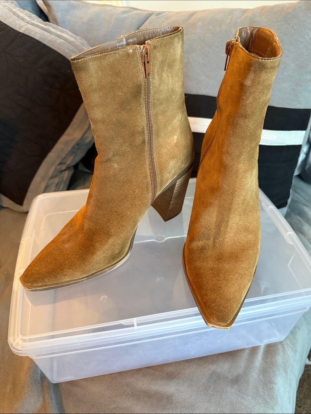 Steve Madden Camel Suede Pointed Toe Block Heel Ankle Boots